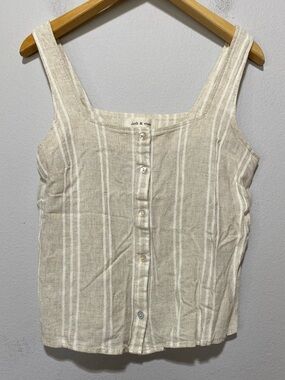 Cloth & Stone Small Linen Blend Cream Striped Tank Button Front Square Neck